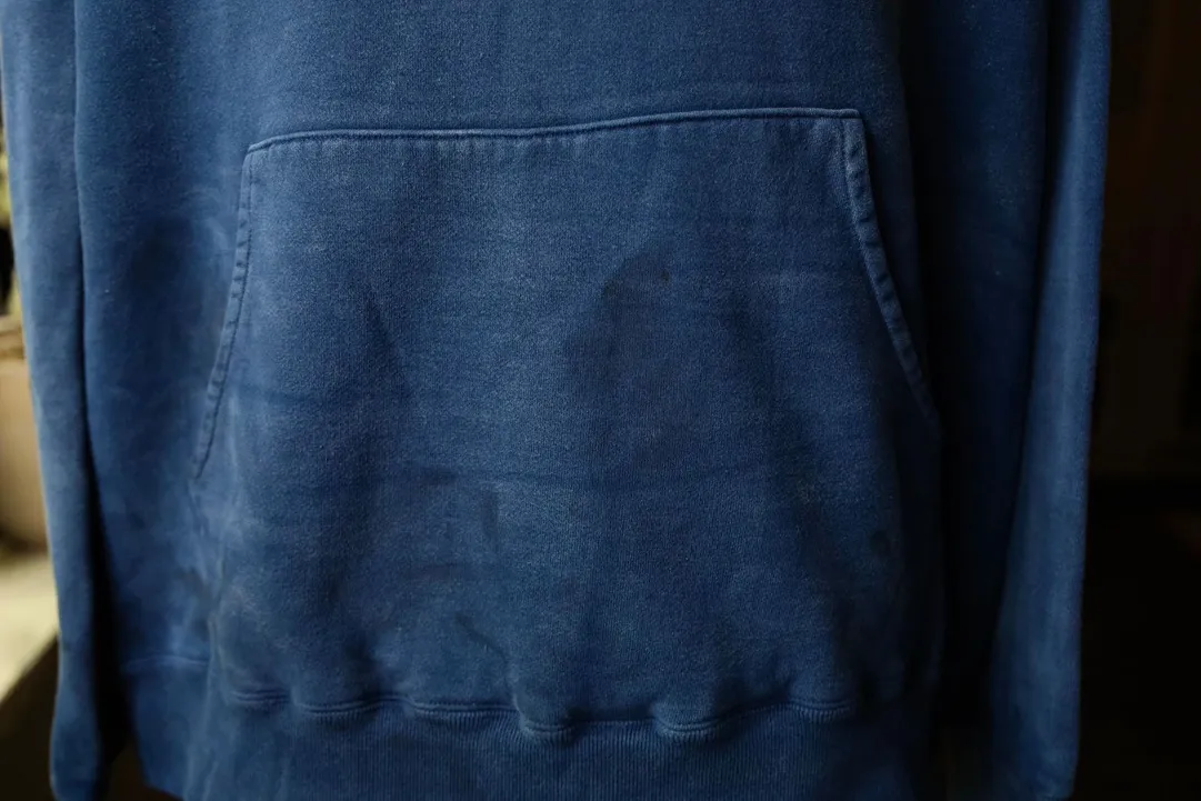 SAINT M×××××× ANGEL HOODIE/NAVY Angel Reborn Blue Hoodie Washed Blue S-XL Assute Garment Dyeing Full Clothes Water Fading Mud Dyeing Dirty Distress New Vintage Ceiling God Tailoring Original Super Loose Fit Customized Original Accessories God-level Print Restoration